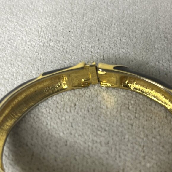 Vintage Kenneth Jay Lane Black and Gold Enamel, Rhinestone Clamper Bracelet - Picture 5 of 9